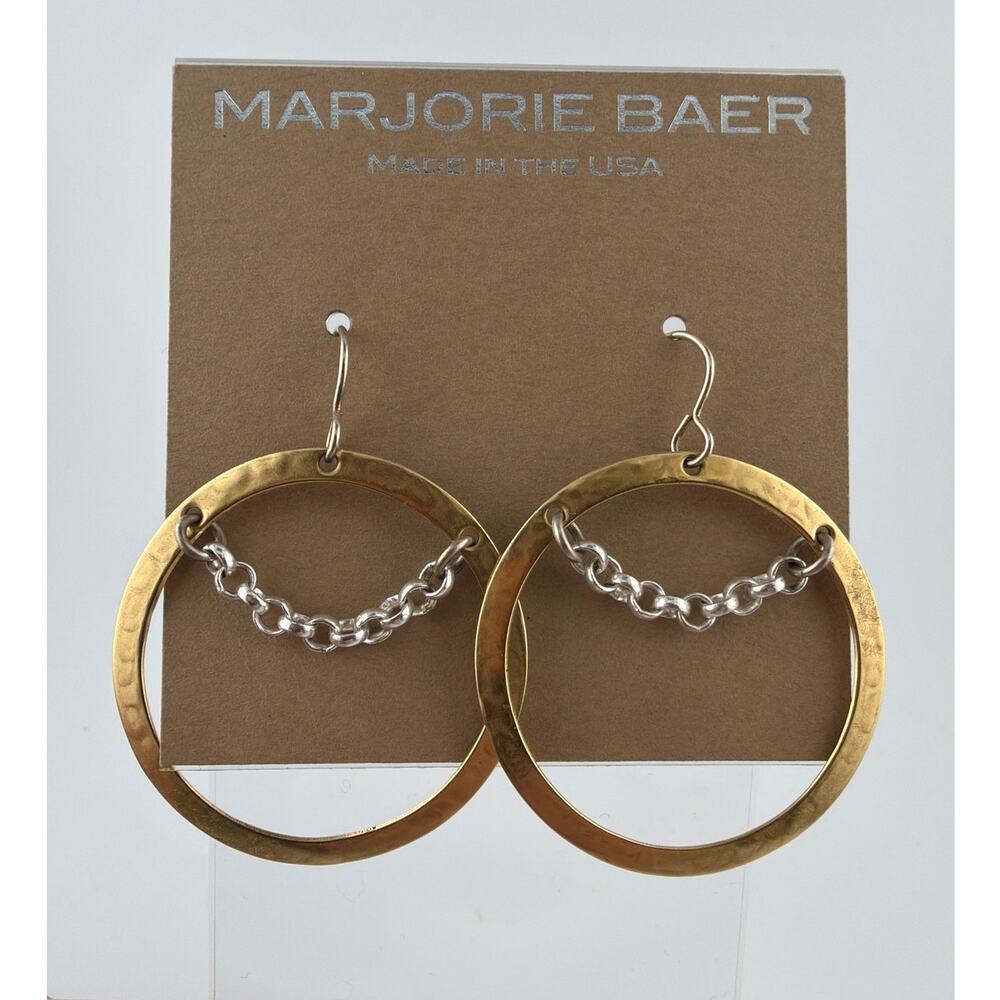 NWT Marjorie Baer Gold Circle and Silver Chain Dangle Earrings